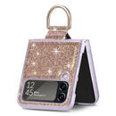 For Samsung Galaxy Z Flip4 Glitter Leather Skin PC Phone Case with Ring(Gold)