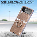 For Samsung Galaxy Z Flip4 Glitter Leather Skin PC Phone Case with Ring(Gold)