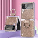 For Samsung Galaxy Z Flip4 Glitter Leather Skin PC Phone Case with Ring(Gold)