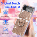 For Samsung Galaxy Z Flip4 Glitter Leather Skin PC Phone Case with Ring(Gold)