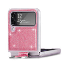 For Samsung Galaxy Z Flip4 Glitter Leather Skin PC Phone Case with Ring(Pink)
