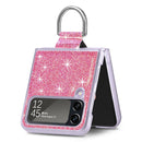 For Samsung Galaxy Z Flip4 Glitter Leather Skin PC Phone Case with Ring(Pink)