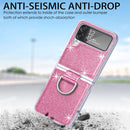 For Samsung Galaxy Z Flip4 Glitter Leather Skin PC Phone Case with Ring(Pink)