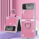 For Samsung Galaxy Z Flip4 Glitter Leather Skin PC Phone Case with Ring(Pink)