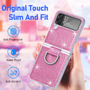 For Samsung Galaxy Z Flip4 Glitter Leather Skin PC Phone Case with Ring(Pink)