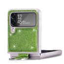 For Samsung Galaxy Z Flip4 Glitter Leather Skin PC Phone Case with Ring(Green)