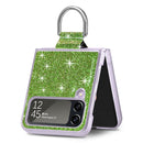 For Samsung Galaxy Z Flip4 Glitter Leather Skin PC Phone Case with Ring(Green)