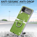 For Samsung Galaxy Z Flip4 Glitter Leather Skin PC Phone Case with Ring(Green)