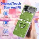 For Samsung Galaxy Z Flip4 Glitter Leather Skin PC Phone Case with Ring(Green)