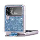 For Samsung Galaxy Z Flip4 Glitter Leather Skin PC Phone Case with Ring(Blue)