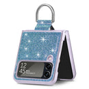 For Samsung Galaxy Z Flip4 Glitter Leather Skin PC Phone Case with Ring(Blue)
