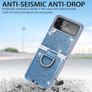 For Samsung Galaxy Z Flip4 Glitter Leather Skin PC Phone Case with Ring(Blue)