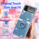 For Samsung Galaxy Z Flip4 Glitter Leather Skin PC Phone Case with Ring(Blue)