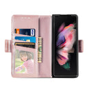 For Samsung Galaxy Z Fold4 5G Litchi Pattern Folding Phone Case with Pen & Card Slots (Rose Gold)