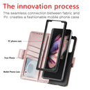 For Samsung Galaxy Z Fold4 5G Litchi Pattern Folding Phone Case with Pen & Card Slots (Rose Gold)