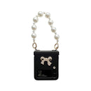 For Samsung Galaxy Z Flip4 Pure Color TPU Phone Case with Hinged & Pearl Bracelet(Black)