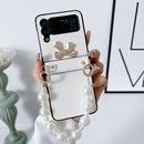 For Samsung Galaxy Z Flip4 Pure Color TPU Phone Case with Hinged & Pearl Bracelet(White)