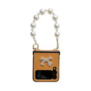 For Samsung Galaxy Z Flip4 Pure Color TPU Phone Case with Hinged & Pearl Bracelet(Yellow)