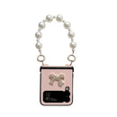For Samsung Galaxy Z Flip4 Pure Color TPU Phone Case with Hinged & Pearl Bracelet(Pink)