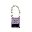For Samsung Galaxy Z Flip4 Pure Color TPU Phone Case with Hinged & Pearl Bracelet(Purple)