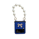 For Samsung Galaxy Z Flip4 Pure Color TPU Phone Case with Hinged & Pearl Bracelet(Blue)