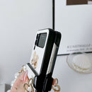 For Samsung Galaxy Z Flip4 Pure Color TPU Phone Case with Hinged & Pearl Bracelet(Blue)