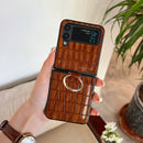 For Samsung Galaxy Z Flip4 Crocodile Pattern Phone Case with Ring(Brown)
