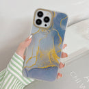 For iPhone 14 Pro Marble Dual-side Laminating Electroplating Case(Light Grey)