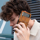 For Samsung Galaxy Z Flip4 Football Texture Leather Phone Case(Khaki)