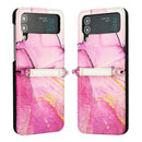 For Samsung Galaxy Z Flip4 Marble Pattern Leather Phone Case(Pink Purple Gold LS001)