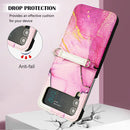 For Samsung Galaxy Z Flip4 Marble Pattern Leather Phone Case(Pink Purple Gold LS001)