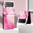 For Samsung Galaxy Z Flip4 Marble Pattern Leather Phone Case(Pink Purple Gold LS001)