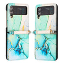 For Samsung Galaxy Z Flip4 Marble Pattern Leather Phone Case(Green LS003)