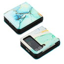 For Samsung Galaxy Z Flip4 Marble Pattern Leather Phone Case(Green LS003)