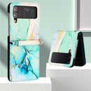 For Samsung Galaxy Z Flip4 Marble Pattern Leather Phone Case(Green LS003)