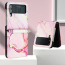 For Samsung Galaxy Z Flip4 Marble Pattern Leather Phone Case(Rose Gold LS005)