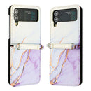 For Samsung Galaxy Z Flip4 Marble Pattern Leather Phone Case(White Purple LS006)