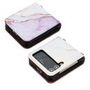 For Samsung Galaxy Z Flip4 Marble Pattern Leather Phone Case(White Purple LS006)
