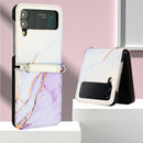 For Samsung Galaxy Z Flip4 Marble Pattern Leather Phone Case(White Purple LS006)
