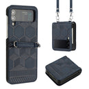 For Samsung Galaxy Z Flip4 Crossbody Football Texture Leather Phone Case(Dark Blue)