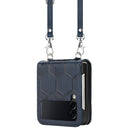 For Samsung Galaxy Z Flip4 Crossbody Football Texture Leather Phone Case(Dark Blue)