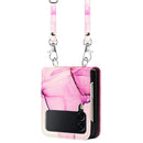 For Samsung Galaxy Z Flip4 Crossbody Marble Pattern Leather Phone Case(Pink Purple Gold LS001)