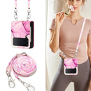 For Samsung Galaxy Z Flip4 Crossbody Marble Pattern Leather Phone Case(Pink Purple Gold LS001)