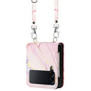 For Samsung Galaxy Z Flip4 Crossbody Marble Pattern Leather Phone Case(Rose Gold LS005)