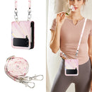 For Samsung Galaxy Z Flip4 Crossbody Marble Pattern Leather Phone Case(Rose Gold LS005)