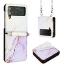 For Samsung Galaxy Z Flip4 Crossbody Marble Pattern Leather Phone Case(White Purple LS006)