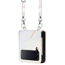For Samsung Galaxy Z Flip4 Crossbody Marble Pattern Leather Phone Case(White Purple LS006)