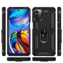 For Motorola Moto E32 4G Shockproof TPU + PC Phone Case with 360 Degree Rotating Holder(Black)
