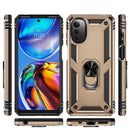 For Motorola Moto E32 4G Shockproof TPU + PC Phone Case with 360 Degree Rotating Holder(Gold)