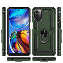 For Motorola Moto E32 4G Shockproof TPU + PC Phone Case with 360 Degree Rotating Holder(Army Green)